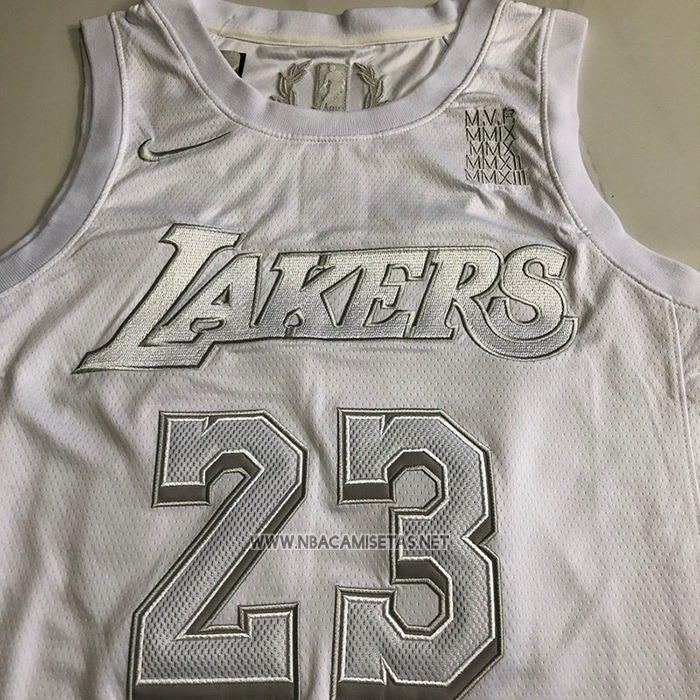 Camiseta Los Angeles Lakers LeBron James NO 23 MVP Blanco